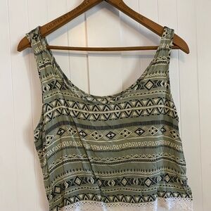Y2K F21 Olive Green Patterned Tank Top